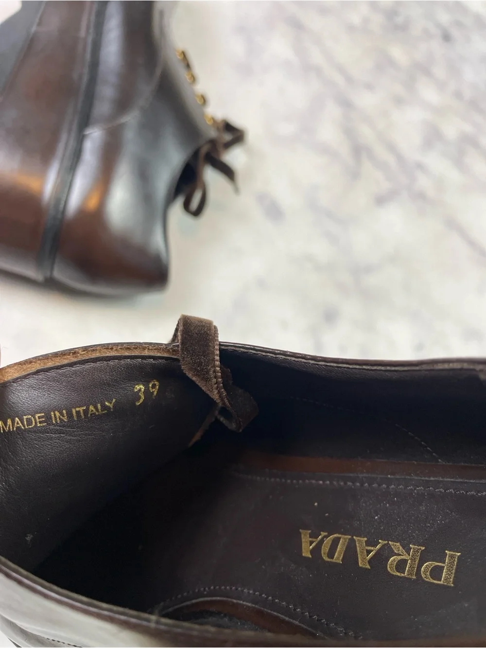 PRADA Vitello Old Platform Oxfords Brown Wavy Sole Flatform 1E851H Sz 39 / 9